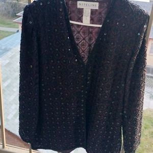 Niteline Women's Silk Jacket. Dark Brown with Black beads & sequins.